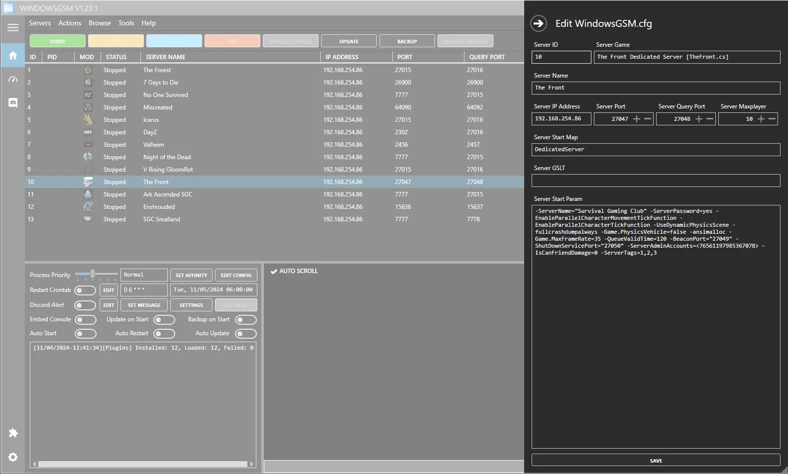 how to edit the dedicated server configuration for the front