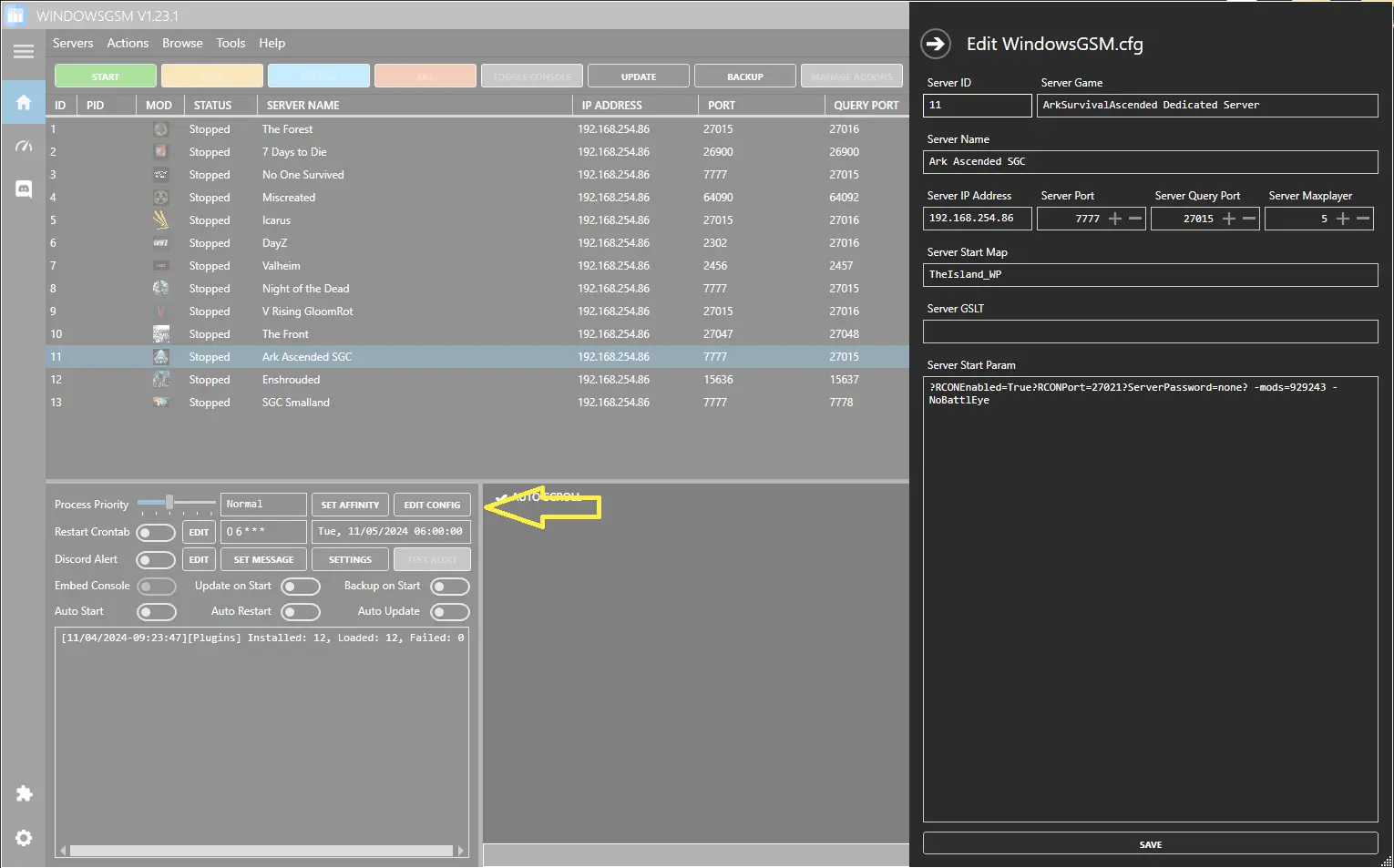 how to edit the windowsgsm server configuration